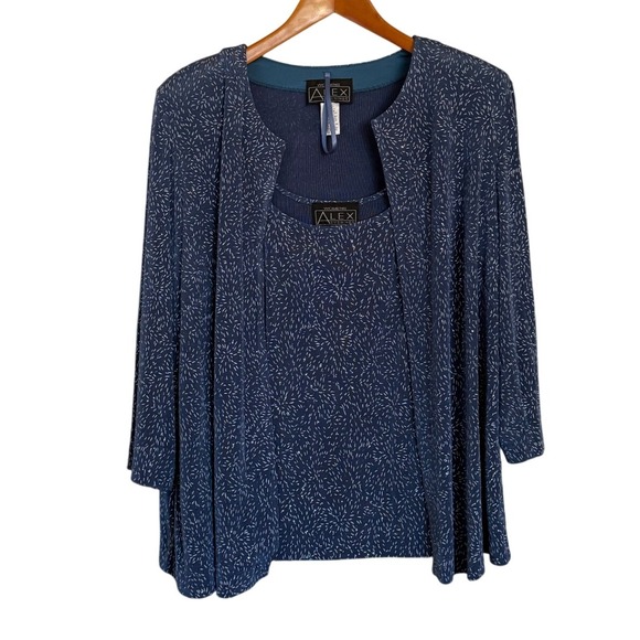 Alex Evenings 2 Piece Set Women L Blue Glitter Formal Wedding Tank Top Jacket - Picture 1 of 9